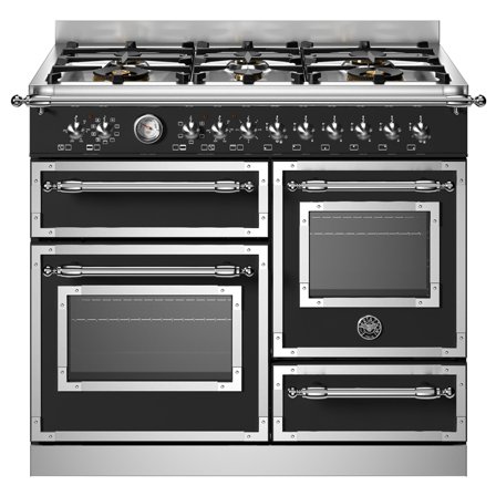 Bertazzoni HER106L3ENET Heritage gaskomfur med trippel-ovn, 100 cm, mat sort - Matsort, pantone process black c | KitchenOne