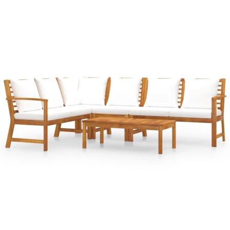 Vidaxl Loungeset Med Dynor 5 Delar Gräddvit Massivt Akaciaträ Creme