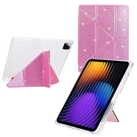 Y-vikbart Klar Akryl Glitter Läder Smart Fodral för Xiaomi Pad 7/7 Pro