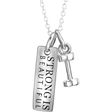 Sterlingsølv Stærk Er Smuk Hun Troede Hun Kunne Så Hun Gjorde Graveret Håndvægt Vægtstang Fitnesscenter Buff Vedhæng Halskæde 45 cm