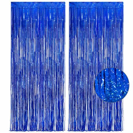 Mørkeblå Tinsel Baggrund Gardin - Party Streamers Baggrund Folie Frynser Gardiner til Fødselsdag/Bachelorette/Bridal Shower - 1m x 2.5m - Pakke med 2