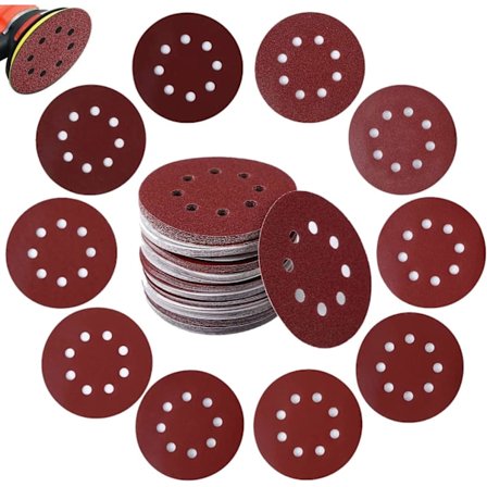 Slibeskive, pakke med 100 nylonryggede sandpapir til tilfældig excentersliber Ø 125 mm slibeskiver 40/60/80/120/180/240/320/400/600/800 (10 skiver pr.