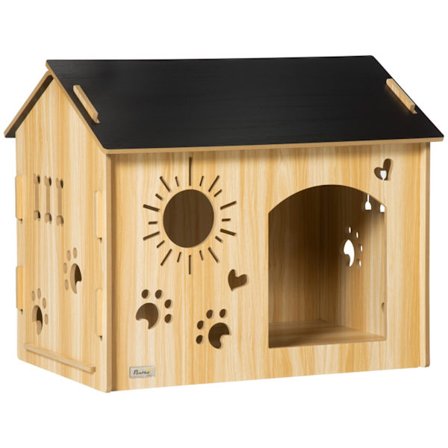 Træ Hundekennel Lille Dyrehus Med Ventilationsåbninger Hundehus Med Tag Hundehule Indendørs Mdf Eg + Sort 69 X 50 X 58,5 Cm
