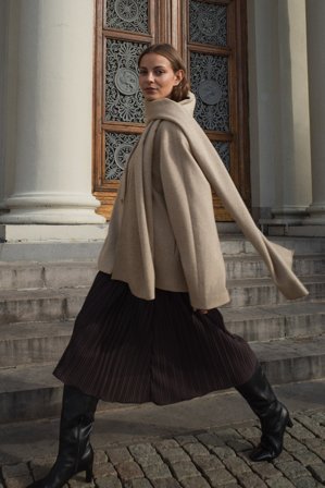 Premium Selection Wool Blend Scarf Detail Short Coat - Premium kvalitet - Beige - EU 40