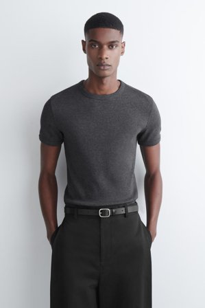COS Slim Ribbed Cotton T-Shirt in Grey - Men