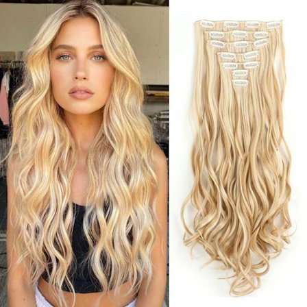 22 tums eleganta sexiga lockiga hårförlängningar 7 st/set 16 clips Long Curly Wave-Body Wave Hair Extensions Clip in hair extensions