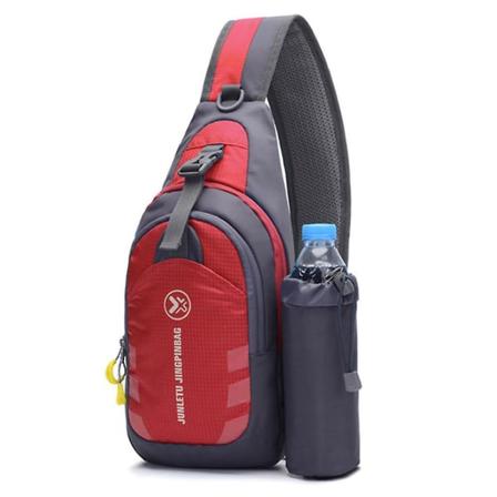 JUNLETU Herr Dam Bröstväska Nylon Enstaka Axel Crossbody Väska med Avtagbar Flaskväska Red
