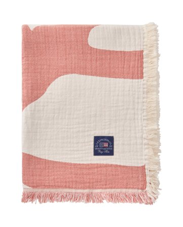 Lexington Korallenrote Jacquard-Decke aus Bio-Baumwolle, Koralle/Weiß