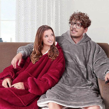 Superblød Løs Oodie-komfortabel Natbeklædning Fleece Tæppe til Voksne