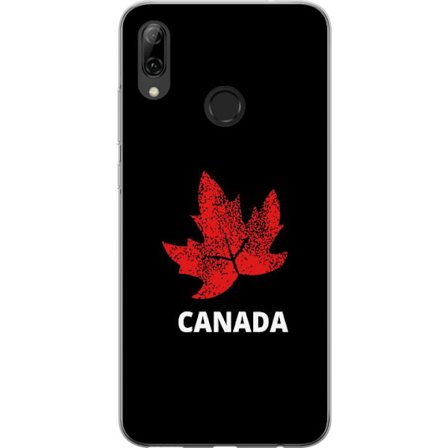 Yhteensopiva Puhelinkuori Huawei Huawei P smart 2019 Graafinen vaahteralogo punaisella mustaa taustaa vasten, jossa on selkeä Kanada-viittaus ja mini