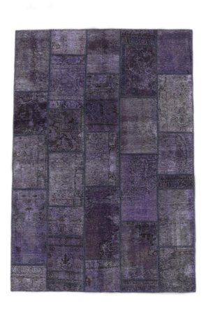 146X206 Tapis Patchwork Moderne Noir/Violet Foncé (Laine, Perse) Carpetvista