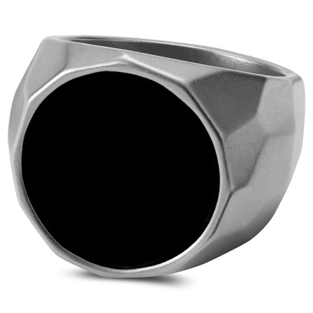 Jax Stainless Steel & Black Stone Signet Ring for Men - Rings with stones