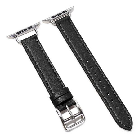 Apple Watch (45mm) yksinkertainen nahkaranneke - Musta