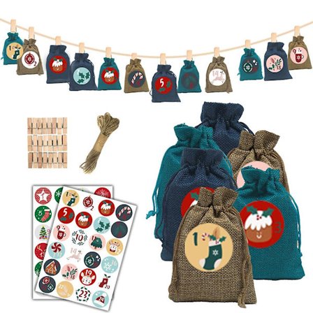 Julekalender 24 Dage Sækkelærred Slik Gave Snoreposer Sække Diy Jule Nedtællingsdekorationer Til Væg Hjemmekontor