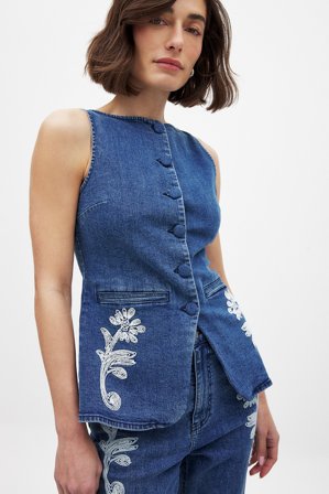 Handpicked x NA-KD Denim Piping Detail Vest - Blazer vest - Blå - EU 34