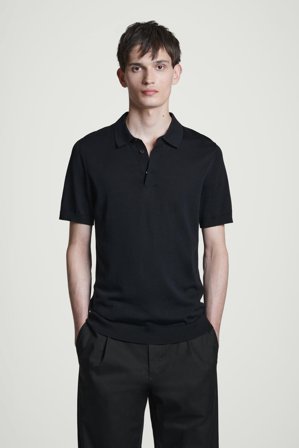 COS Men's Slim Knitted Silk Polo Shirt in Blue