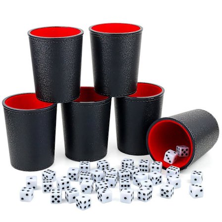 PU Læder Terningebæger Sæt med 6 Rystere og 36 Hvide Terninger til Farkle Spil (sh)