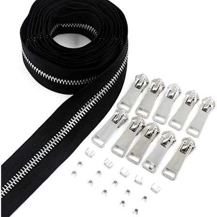 #5 Metallblixtlås per meter Bulk 2 meter svart tejp med 10 st skjutreglage silver tänder handgjord blixtlås för sömnad hantverk väska ryggsäck, 