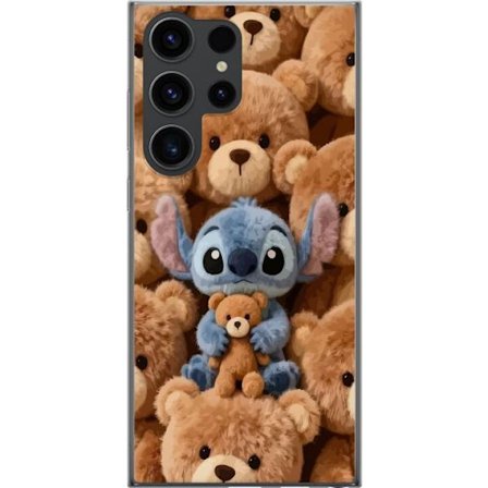 Kompatibelt Mobildeksel til Samsung Galaxy S24 Ultra Stitch omgitt av brune teddybjørner med en liten teddybjørn i fanget i en søt og koselig kawaii-d