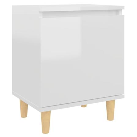 Vidaxl Sängbord Med Ben I Massivt Trä Vit Högglans 40x30x50 Cm Vit