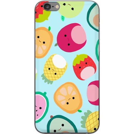 Kompatibel Mobilcover til Apple iPhone 6 Plus Mønster af kawaii frugter som jordbær citron ananas og avocado på lyseblå baggrund