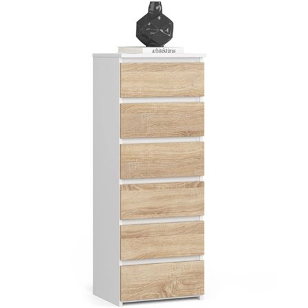 Stilren kommod CL6 med 6 lådor i vitt och sonoma ek