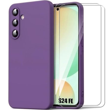 Skyddsskal - BOOLING - för Samsung Galaxy S24 FE - Mjuk Silikon - Mörklila - med 2 Skyddsglas