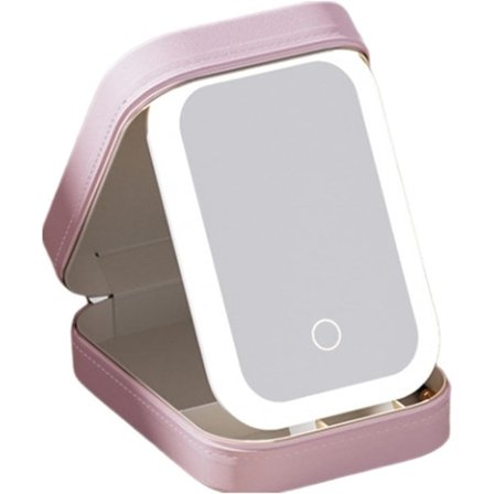 Makeupboks med lys, kosmetikopbevaringstaske med LED-spejl | Bærbar makeup taske - 3 farver med lys makeup taske, rejse makeup taske pink