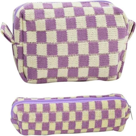 2 stk. ternede kosmetiktasker penalhus bærbar rejse toilettaske ternede penalhuse makeupbørster opbevaringspose papirorganisator
