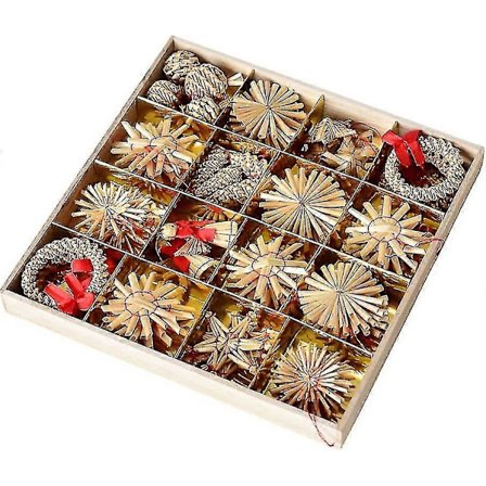 Joulukuusenkoristeet, 56 kpl Olkinen jouluriipus, olkinen joulukoriste, olkiset tähdet joulukoriste