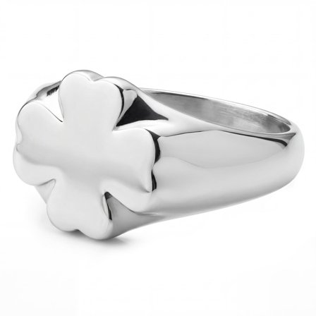 Clover | Pierścionek z koniczyną ze stali nierdzewnej w srebrnym kolorze dla mężczyzn - Sygnety