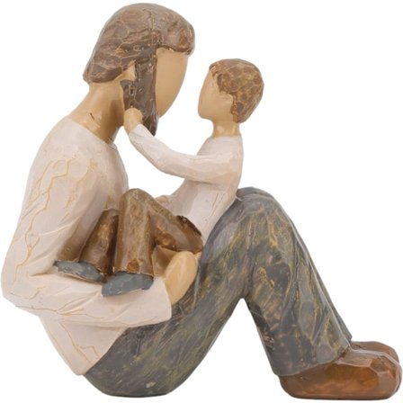 Far og sønn statue, livaktig utseende familiefigur utsøkt håndverk far og barn figur solid resin materiale H