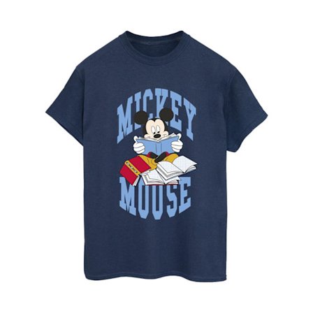 Disney Dam/Damer Musse Pigg Läser Bomulls Boyfriend T-shirt