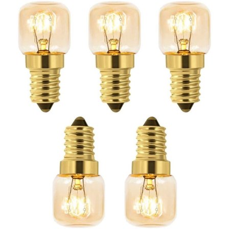 5 kpl Suolalamppu Hehkulamppu 15W E14 T22, Lämmin valkoinen Hehkulamppu 2700K, 80LM, AC 230V, Uunilamppu 300°, Uuniin, Jääkaappiin, Suolalamppuun