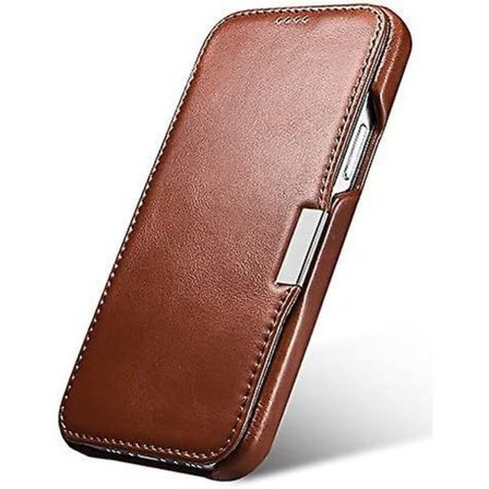 Läderfodral Kompatibelt med iPhone 12 Promax - Vintage Stil Äkta Läder Flip Fodral Design med Magnetisk Stängning - brun