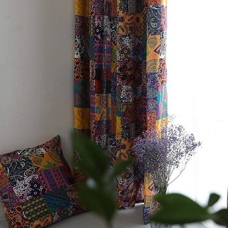 2024 Bomull Lin Patchwork Fargerik Vintage Bohemsk Gardiner Stanglomme Estetisk Vindusgardin Panel