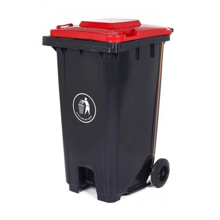 Pedal-operated wheelie bin, 240 L, red lid