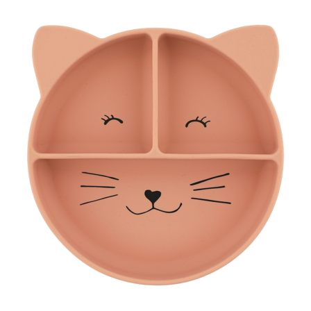 Trixie Silikontallerken tredelt med sugekopp Mrs. Cat, Rosa, 1 stk.