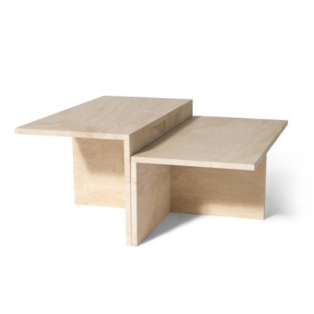 Velasca Couchtischset, Travertin-Marmor | 90x90x42/34cm, Beige, Modernes Geometrisches Design, 2-teiliges Set für das Wohnzimmer, Stilvoll