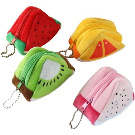 Frugt Møntpung Plys Sød Møntpose Taske Pung Festgaver til Kvinder Piger, 4 stk