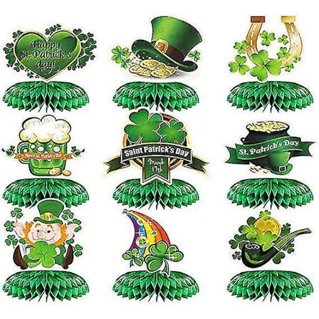 9 stk. St. Patricks Dag Honningkage Irske 3D Borddekorationer Kløver
