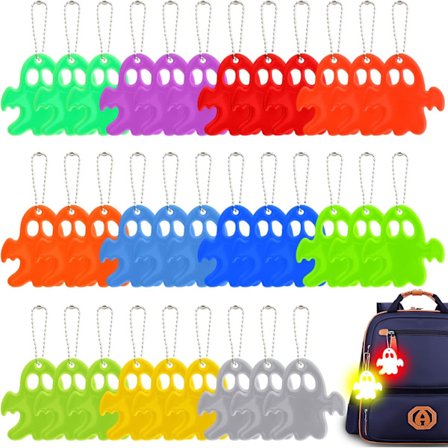 33 kpl Heijastinriipuksia: Henkiheijastinriipus lapsille, 11 väriä, turvaheijastinriipus, heijastavat aaveriipukset koululaukkuun pyöräilyyn