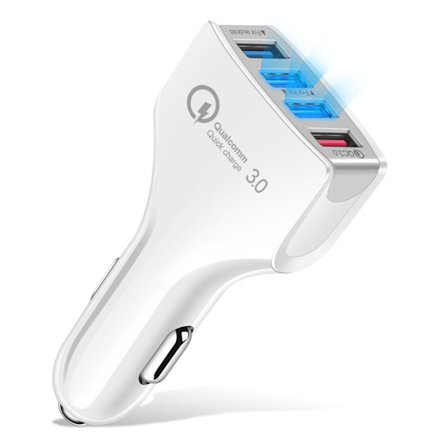 4-ports USB-biloplader til Apple- og Android-enheder, hvid