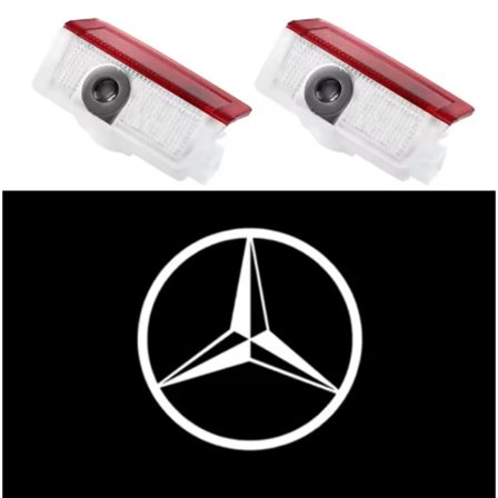 2 stk. velkomstlys til bildøre med emblem til Mercedes-Benz A-, C-, E-, GLC-, GLA-, GLE- og GLB-klasse W177, W205, W212, W213, X253 B