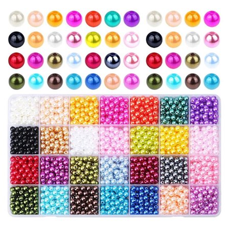 1960 stk. løse perler med huller, 28 farver glasperler til armbånd, runde imiterede perleperler, perleperler perfekte til gør-det-selv