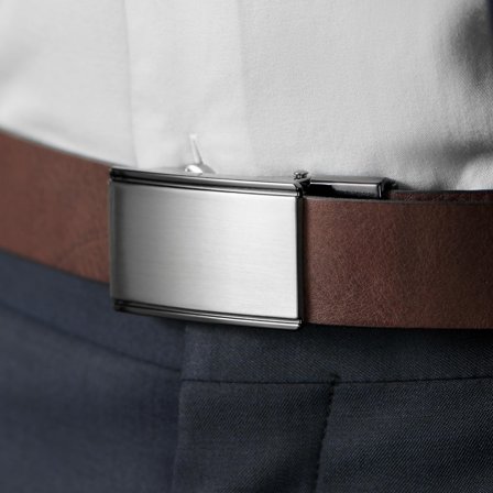 Ceinture en cuir brun foncé avec boucle pleine à verrouillage automatique pour hommes - Ceintures en cuir
