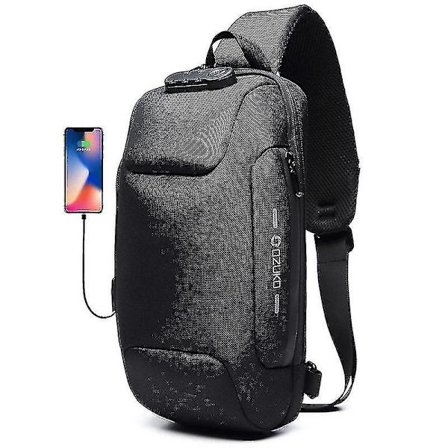 Ozuko Crossbody-veske for menn, tyverisikker skulderveske, vanntett brystveske for korte turer