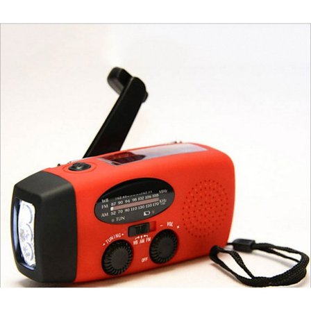 Röd vevradio Nödr Red med solcell, ficklampa och 2000mAh powerbank