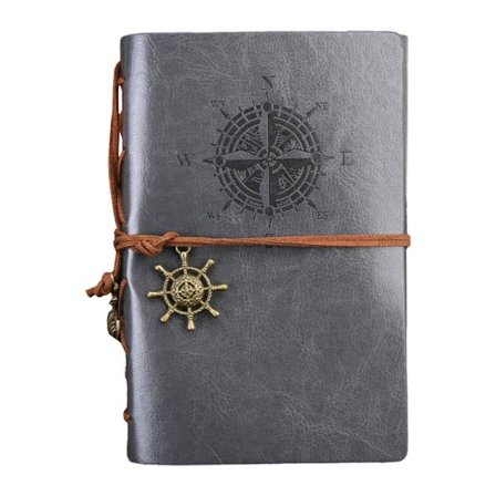 Antikk Håndlaget Lær Notatbok Løsblad Journal Reisedagbok