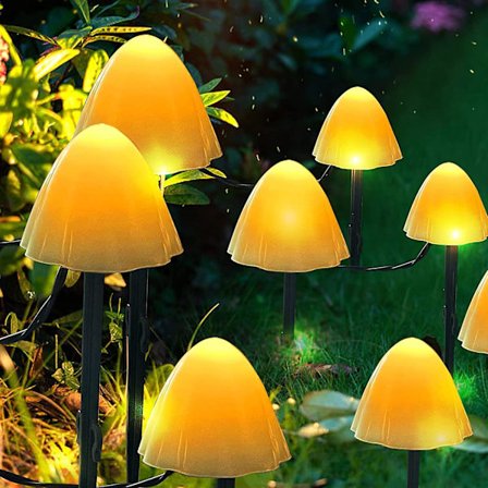 Vanntett utendørs solcellelys, Led solcellelys utendørs hagelys, sjampinjonglys, 3,8 m 12 lys